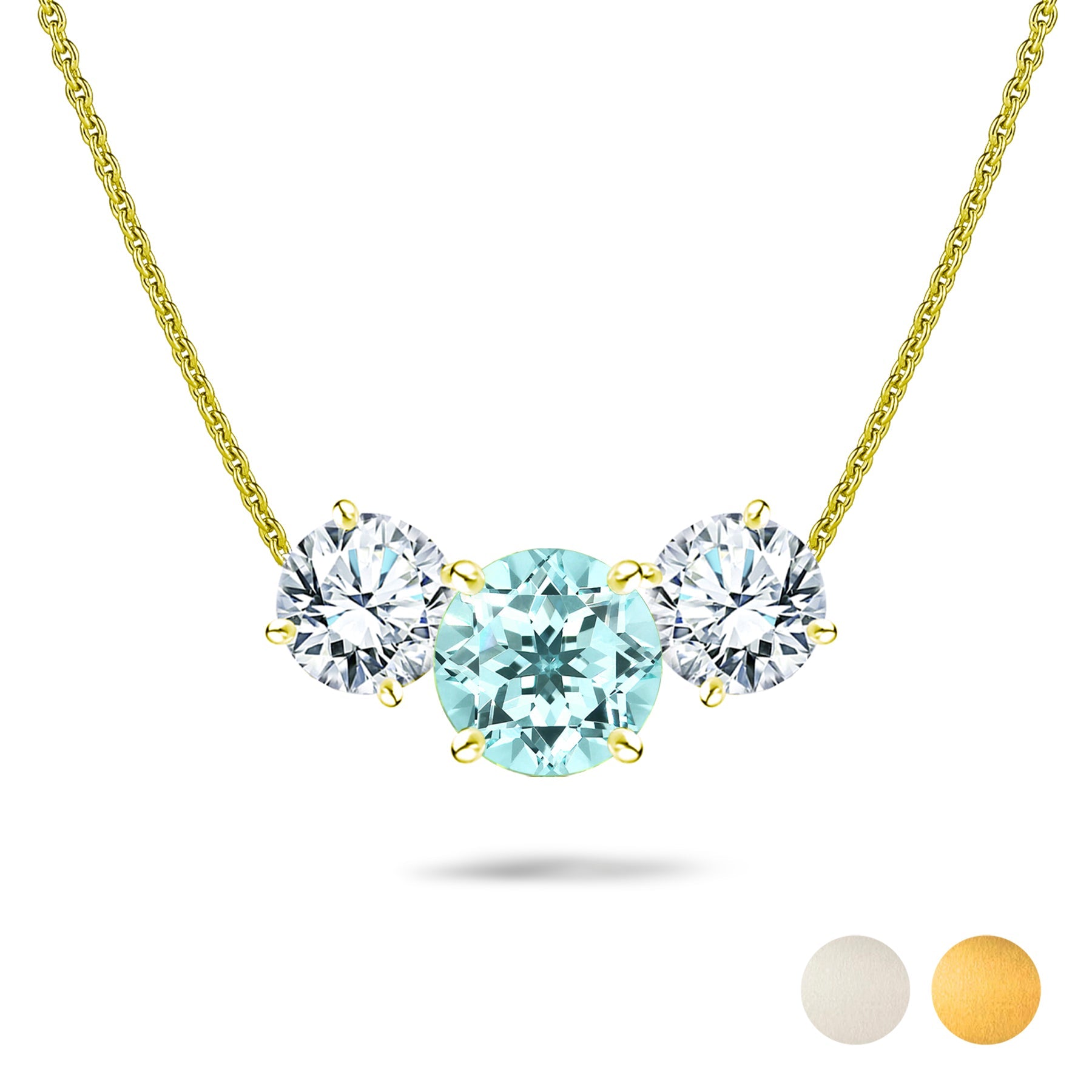 2.75 Carat March Birthstone Necklace - with Crystal Made with Swarovski - Round Cut Three Stones Pendant in White Gold Plating