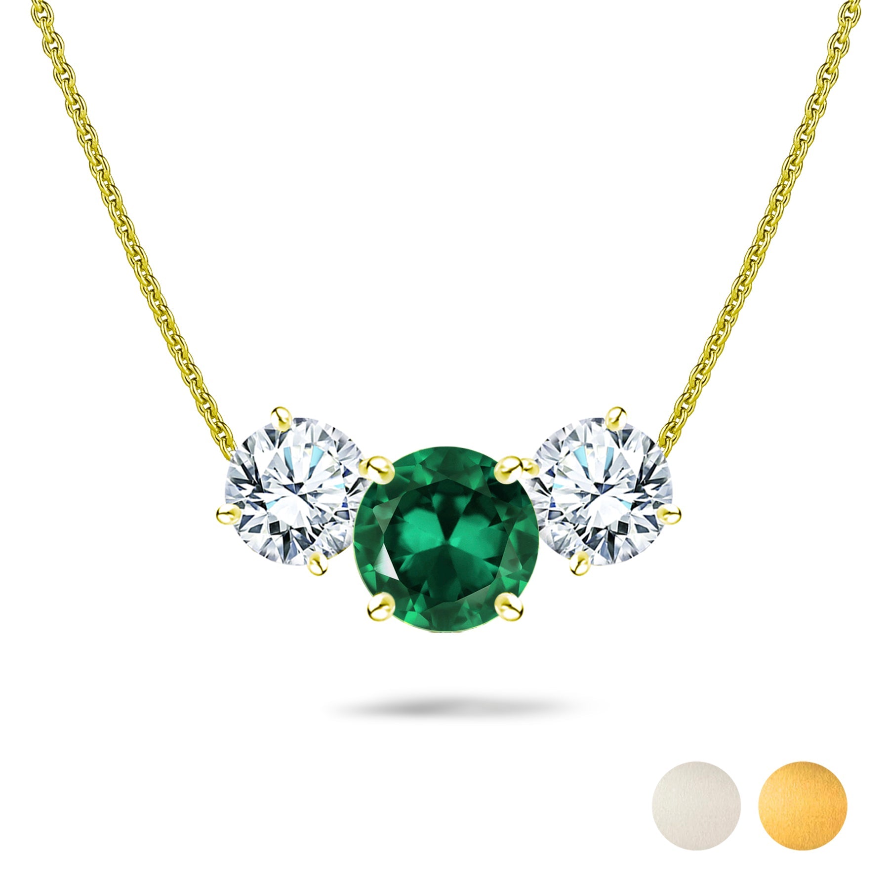 2.75 Carat May Birthstone Necklace - with Crystal Made with Swarovski - Round Cut Three Stones Pendant in White Gold Plating