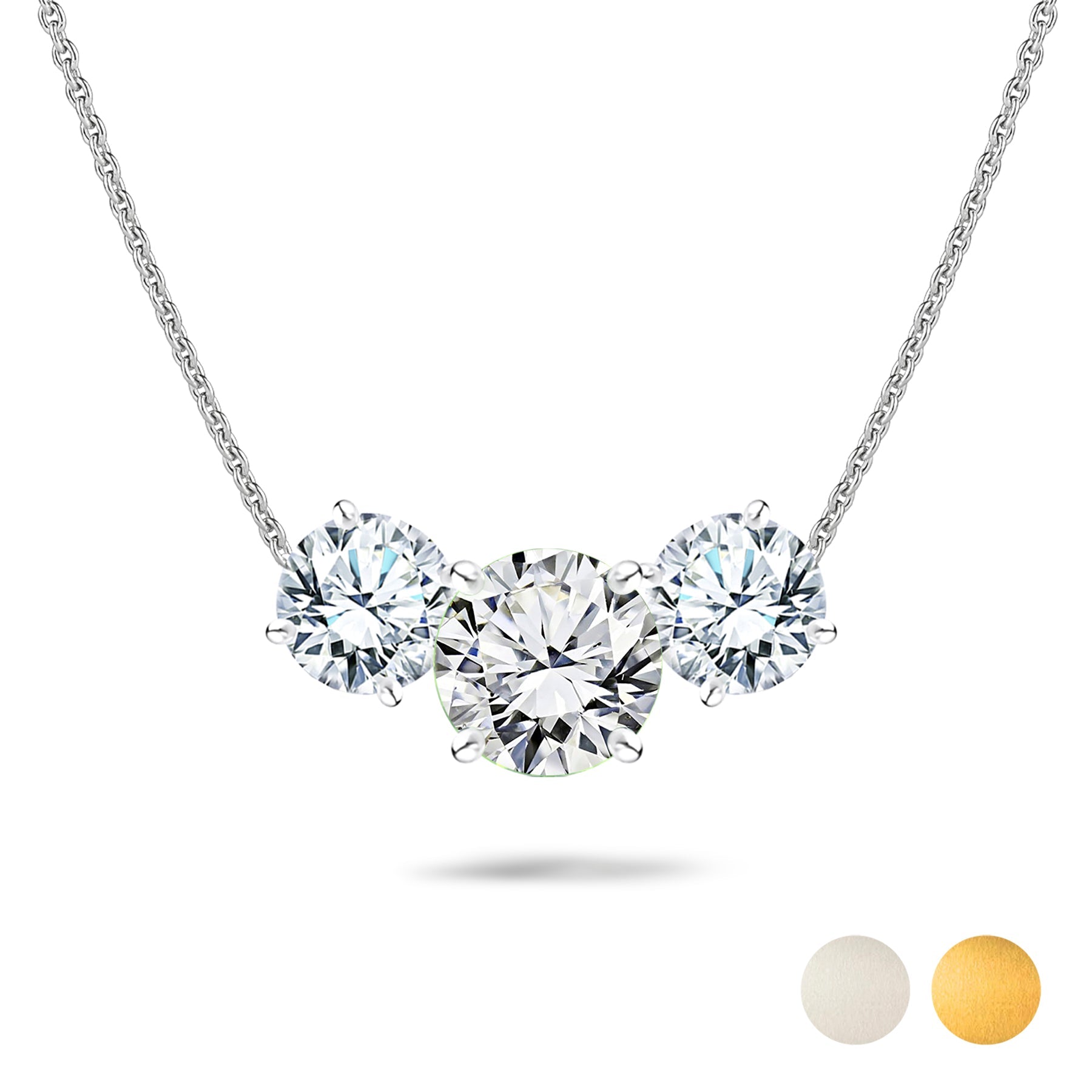 2.75 Carat April Birthstone Necklace - with Crystal Made with Swarovski - Round Cut Three Stones Pendant in White Gold Plating