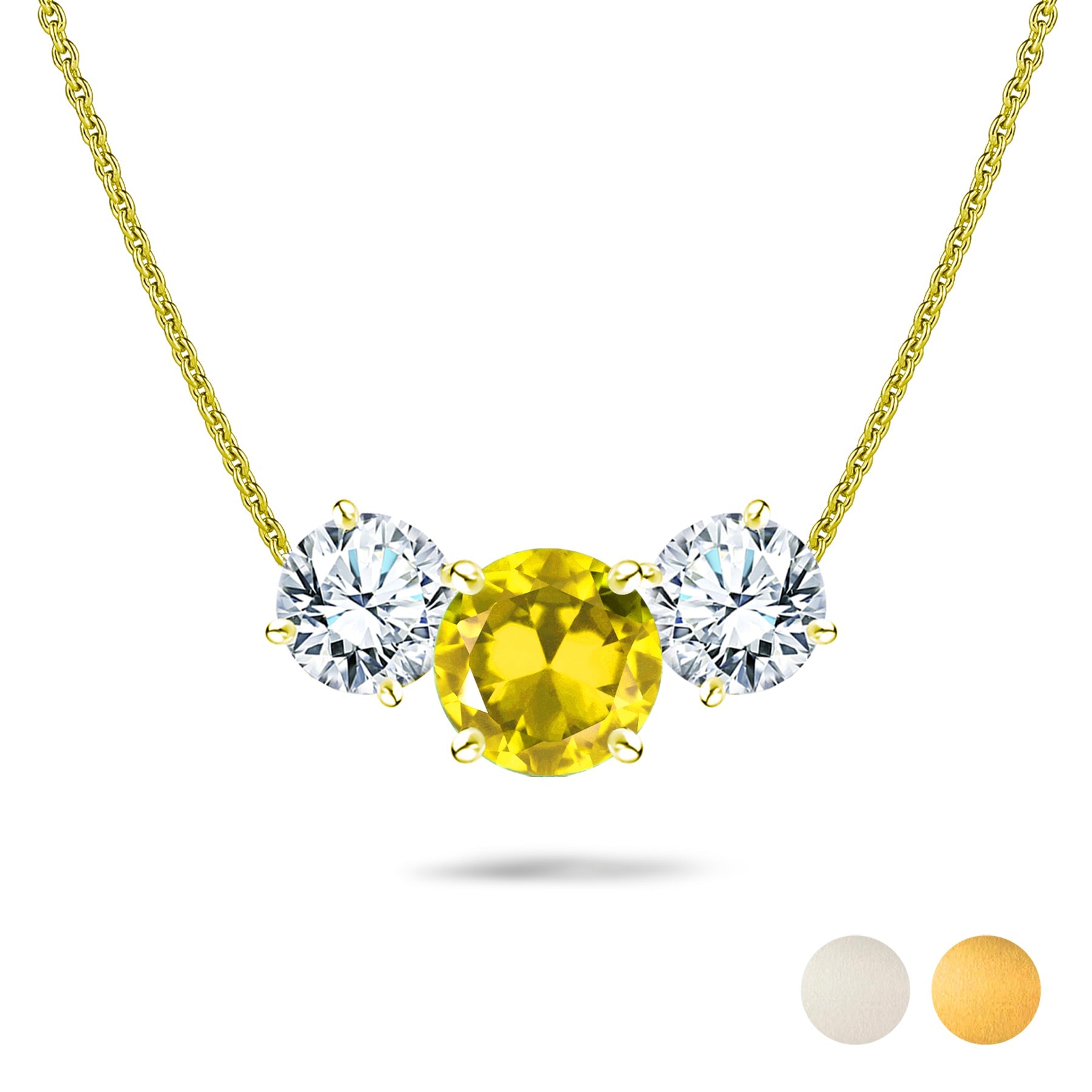 2.75 Carat November Birthstone Necklace - with Crystal Made with Swarovski - Round Cut Three Stones Pendant in White Gold Plating