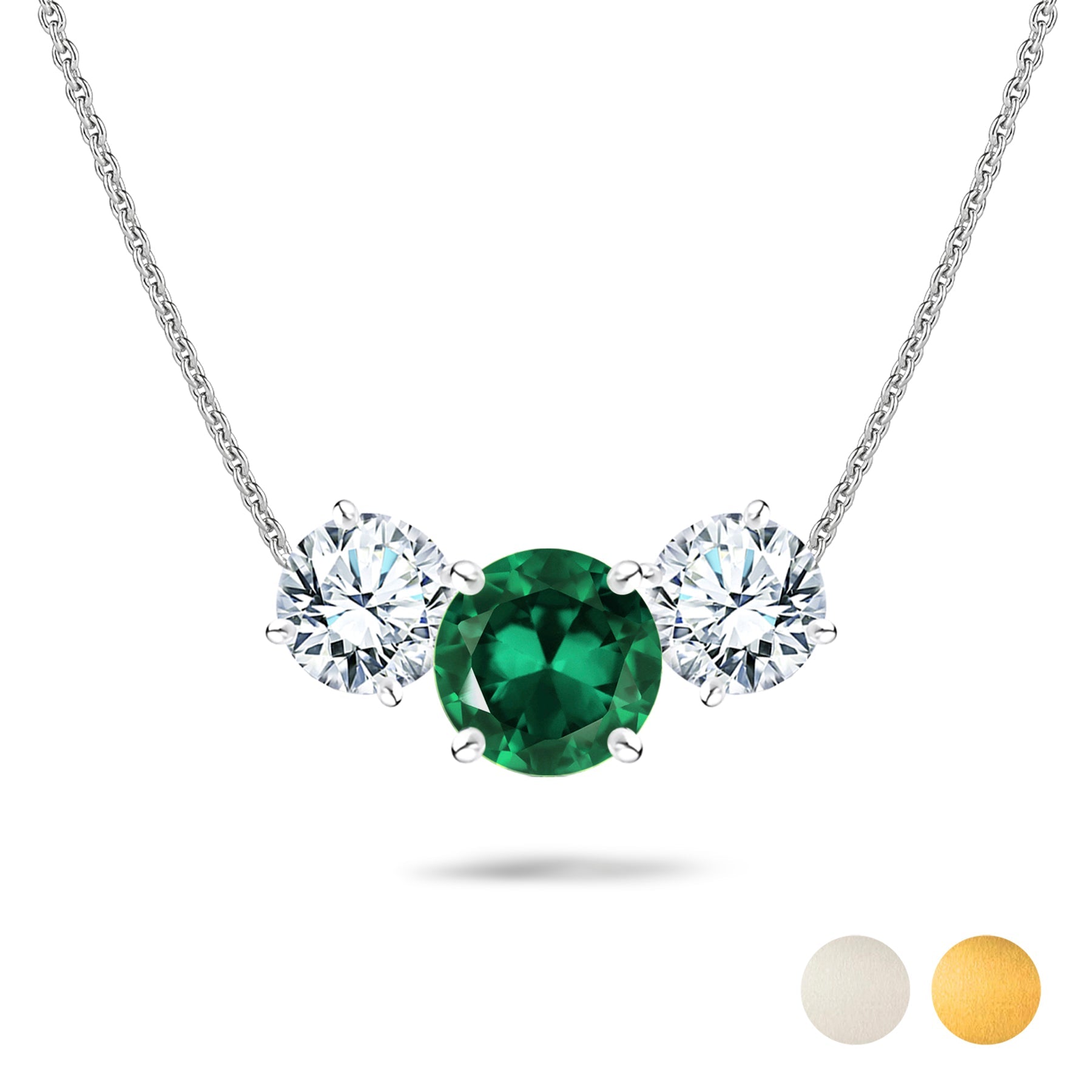 2.75 Carat May Birthstone Necklace - with Crystal Made with Swarovski - Round Cut Three Stones Pendant in White Gold Plating
