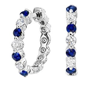 JeenMata 2 Carat September Birthstone - Sapphire Blue & Cubic Zirconia Hoop Earrings - Multicolor Birthstone Earrings in 18K White Gold Plating for Women