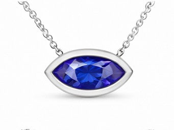 JeenMata 3.6 Carat September - Sapphire Birthstone Marquise Cut Bezel Set Pendant Necklace - in 18K White Gold Plating for Women