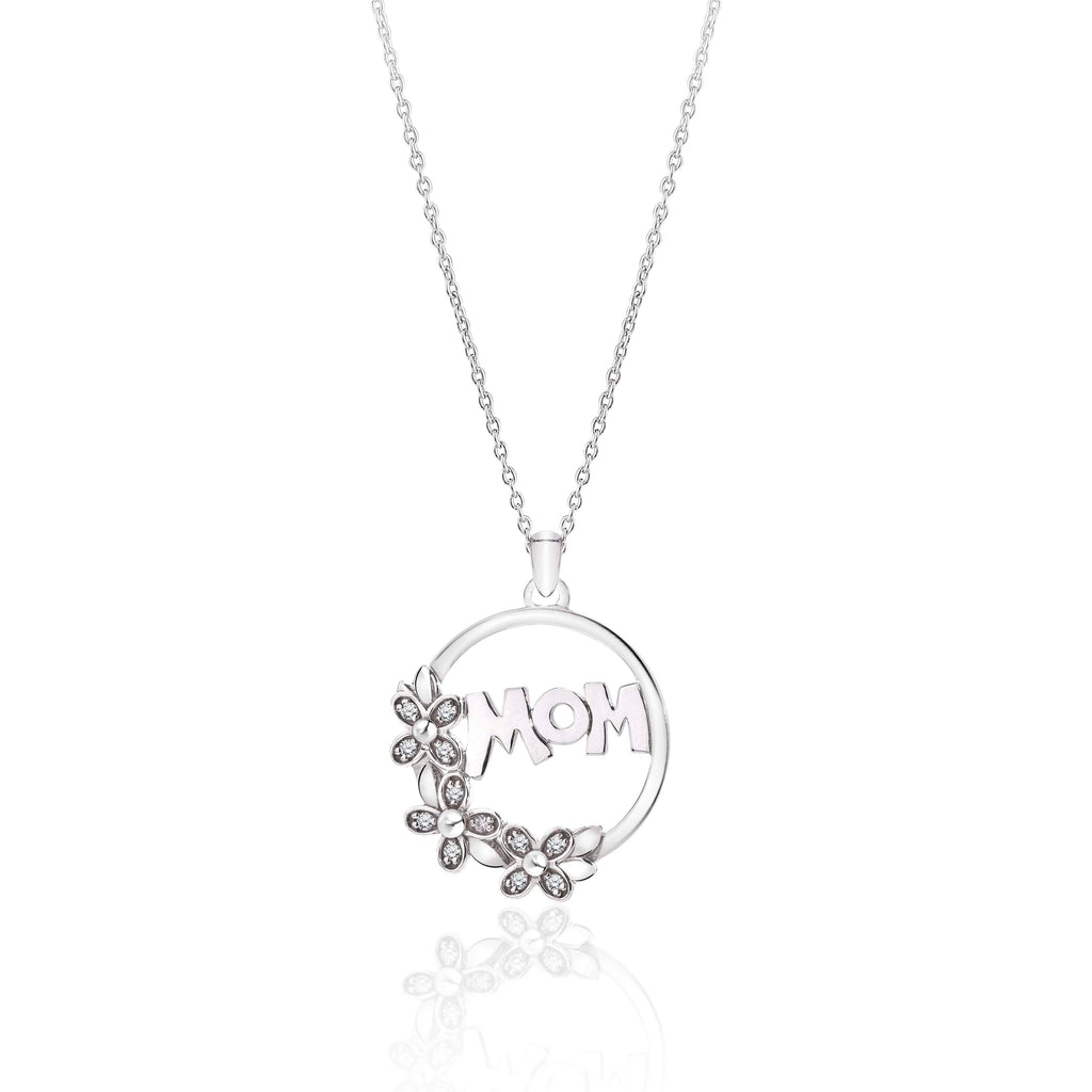 Botanical Mom Diamond Pendant Necklace in 18K White Gold over Silver