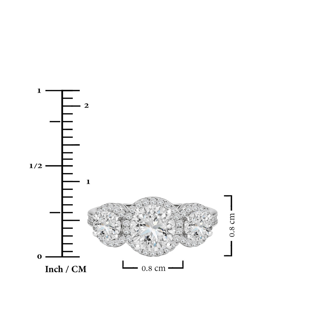 JeenMata 2.25 Carat Round Brilliant Cut Moissanite - Three Stone Engagement Rings in 18K White Gold Plating for Women