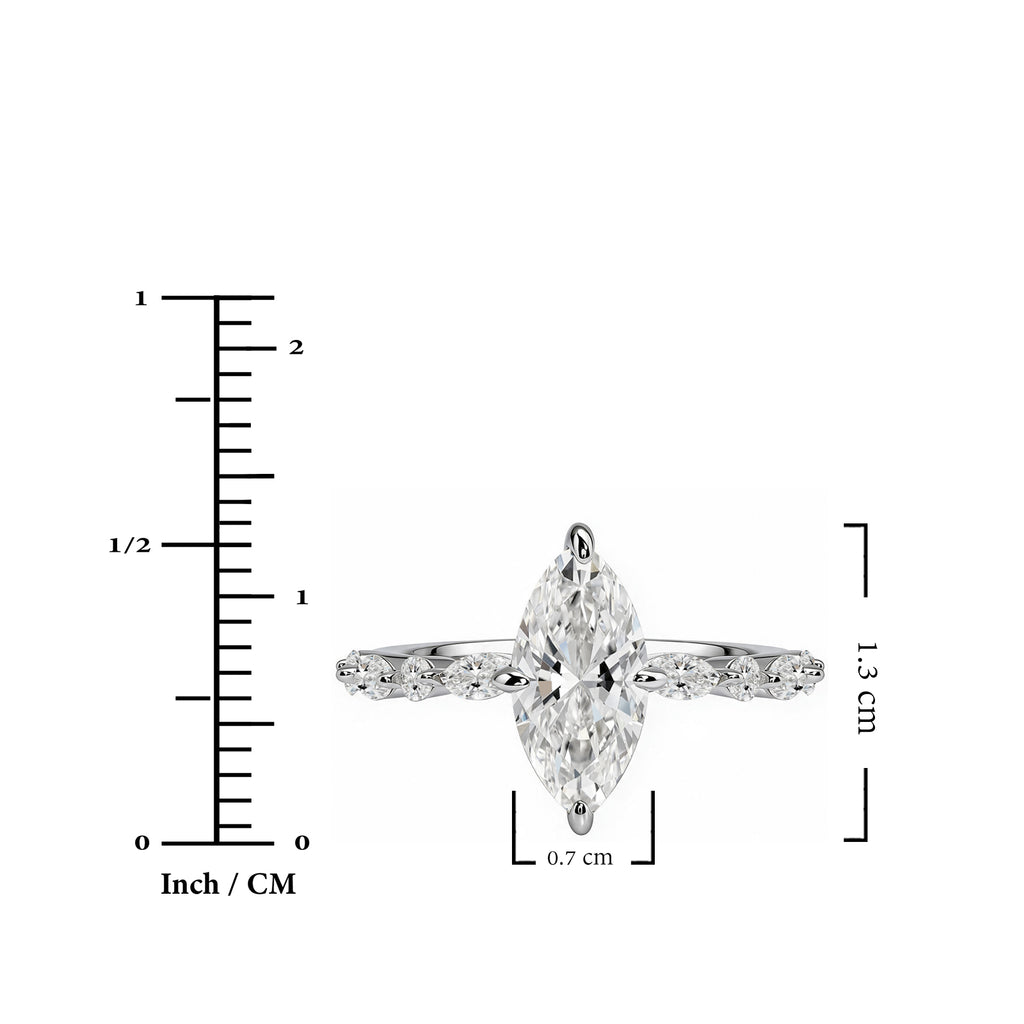 JeenMata 2.50 Carat Marquise Cut Moissanite Engagement Ring for Her, Solitaire Marquise Ring with Round & Marquise Side Stones in 18K White Gold Plating for Women