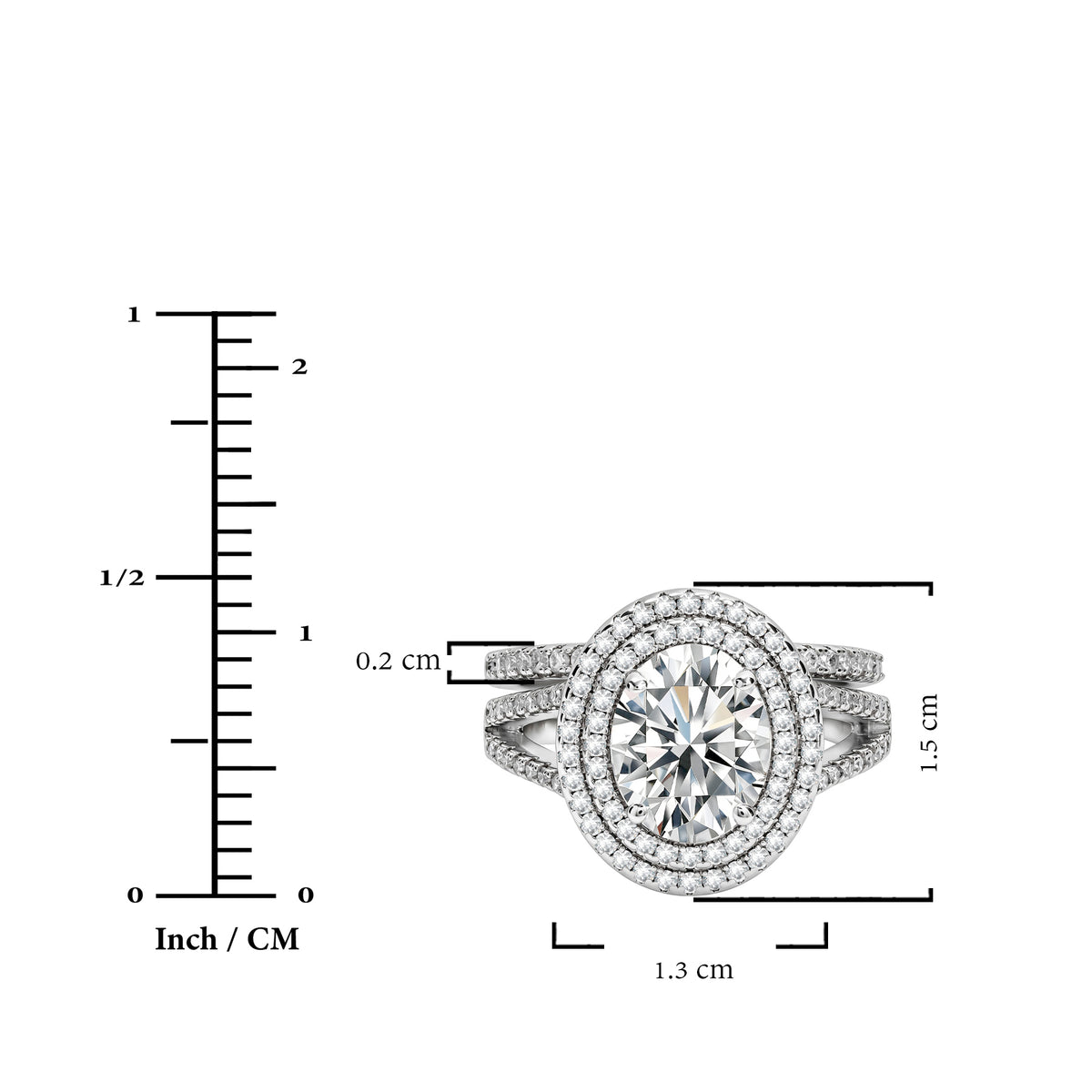 JeenMata 2.75 Carat Oval Cut Moissanite Double Halo Split Shank Engagement Ring Set in 18K White Gold Plated for Women