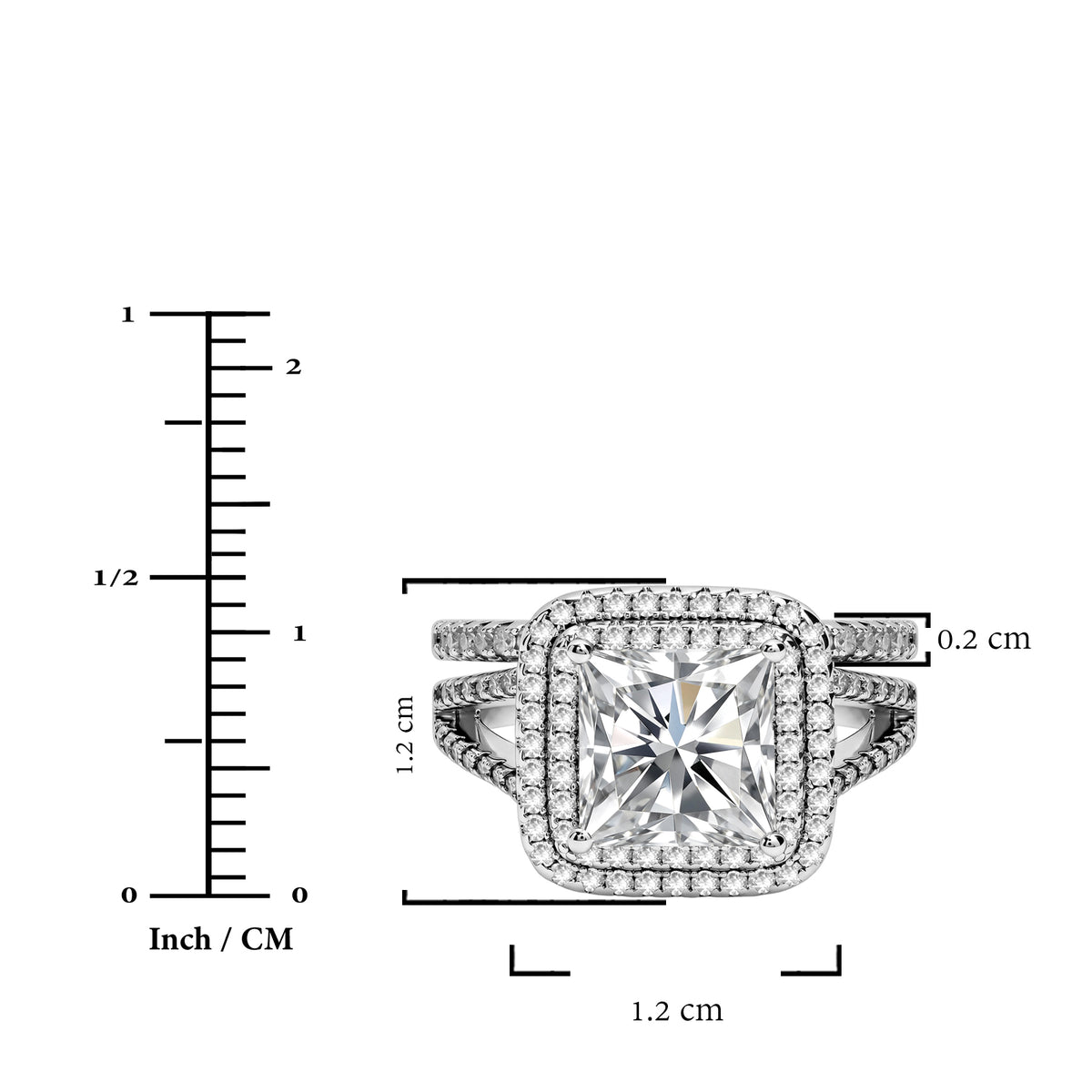 JeenMata 2.75 Carat Princess Cut Moissanite Double Halo Split Shank Engagement Ring Set in 18K White Gold Plated for Women