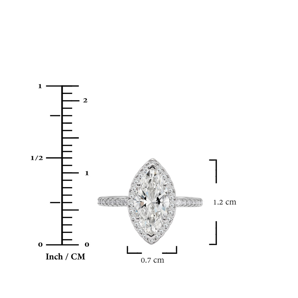 JeenMata 2.25 Carat Marquise Cut Moissanite Halo Engagement Ring for Women, Marquise Solitaire with Round Halo Accents in 18K White Gold Plating For Women
