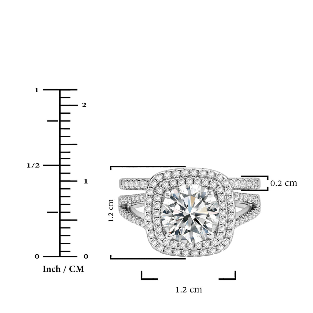 JeenMata 2.75 Carat Round Brilliant Cut Moissanite Double Halo Split Shank Engagement Ring Set in 18K White Gold Plated for Women