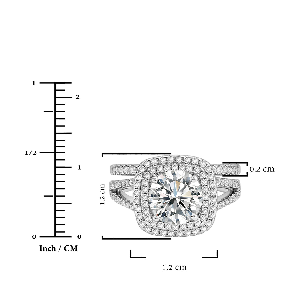 JeenMata 2.75 Carat Round Brilliant Cut Moissanite Double Halo Split Shank Engagement Ring Set in 18K White Gold Plated for Women