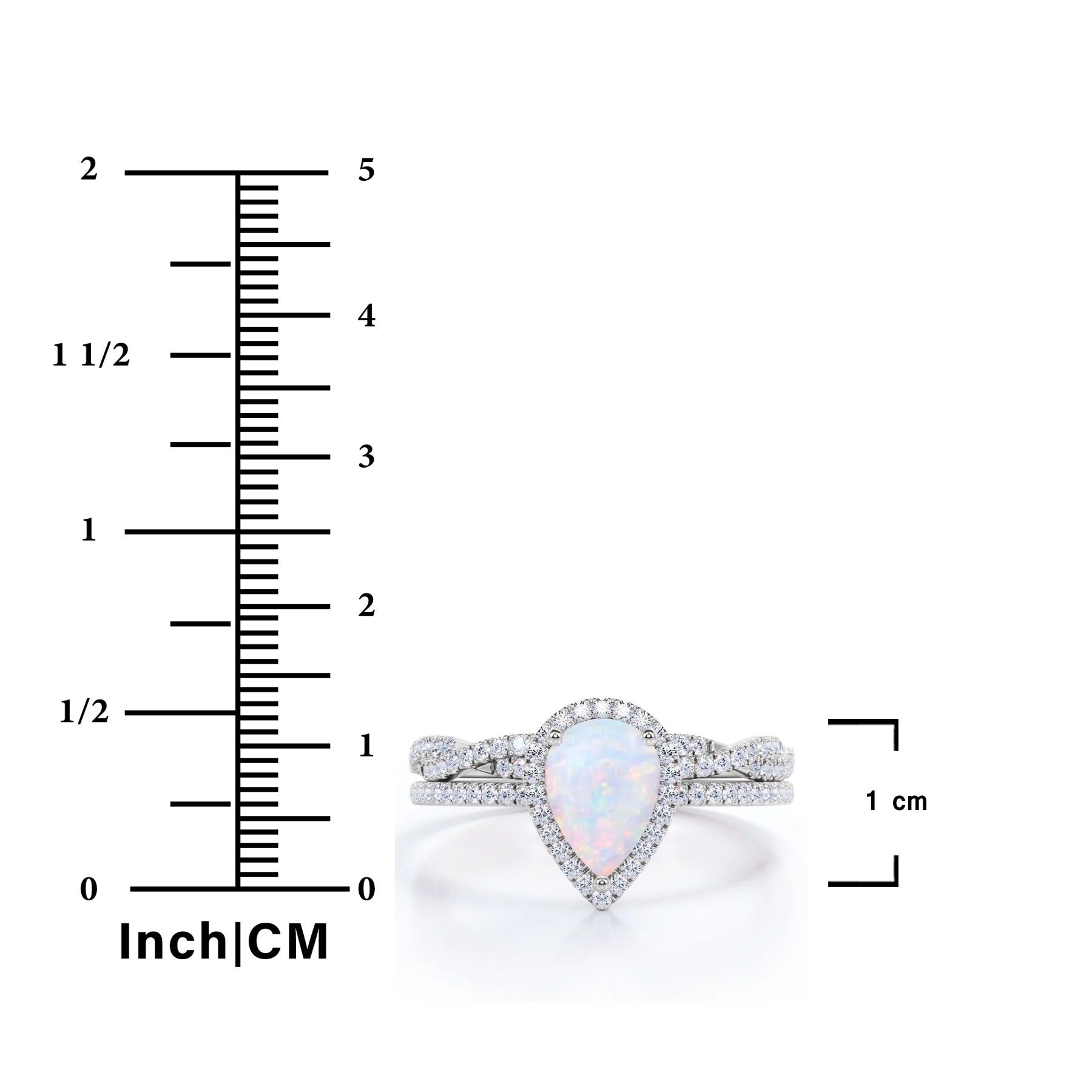 JeenMata 1.5 ct Pear Shaped Created Blue Opal and Moissanite Vintage Bridal Set - Infinity Twisted Wedding Ring Set in 18K White Gold Plating for Women