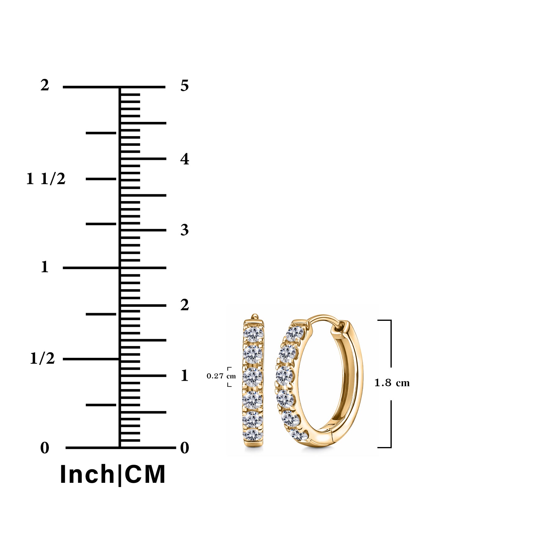 JeenMata Lab Grown Diamond Hoop Earrings - Round Cut Classic Hoop Earrings for Everyday Jewelry - Yellow Gold Plating
