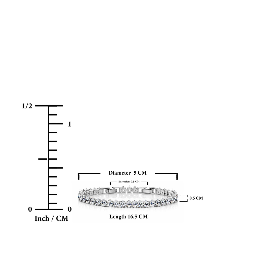 JeenMata 5.5 Carat April Cubic Zirconia - Pear Cut Birthstone Tennis Bracelet Eternity Design - White Gold Plating, Female, Adult