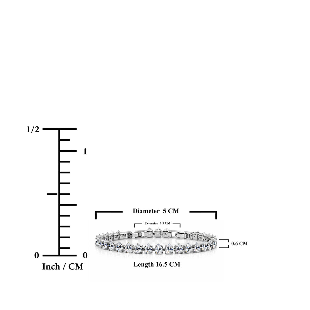 JeenMata 11 TCW August Peridot - Pear Cut Birthstone Tennis Bracelet for Women in Eternity Design - White Gold Plating, Female, Adult