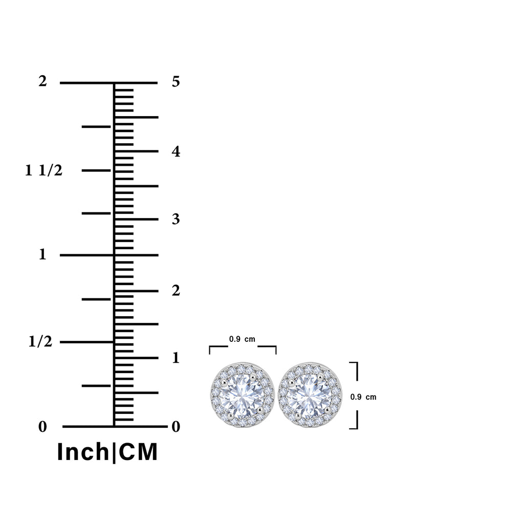 JeenMata Lab Grown Diamond 1 Carat Round Brilliant Cut Halo Stud Earrings in 18K White Gold Plating for Women