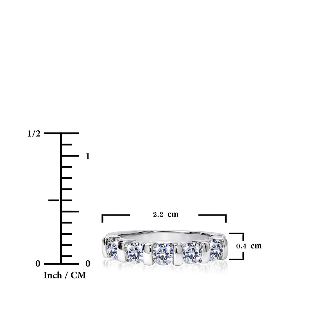 JeenMata 1.25 Carat Moissanite Half Eternity Anniversary Ring - Stackable Wedding Band Rings for Women in 18K White Gold Plating, Wedding Gift for Her