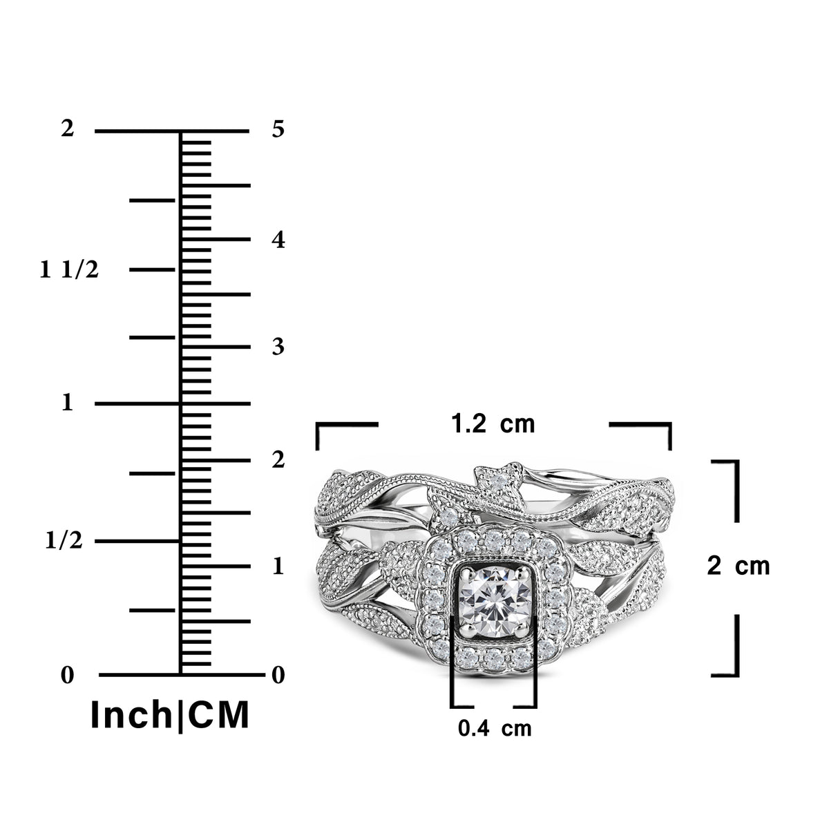 JeenMata Round Cut Lab Grown Diamond - Art Deco Style - Wedding Ring Set in 18K White Gold Plating for Women