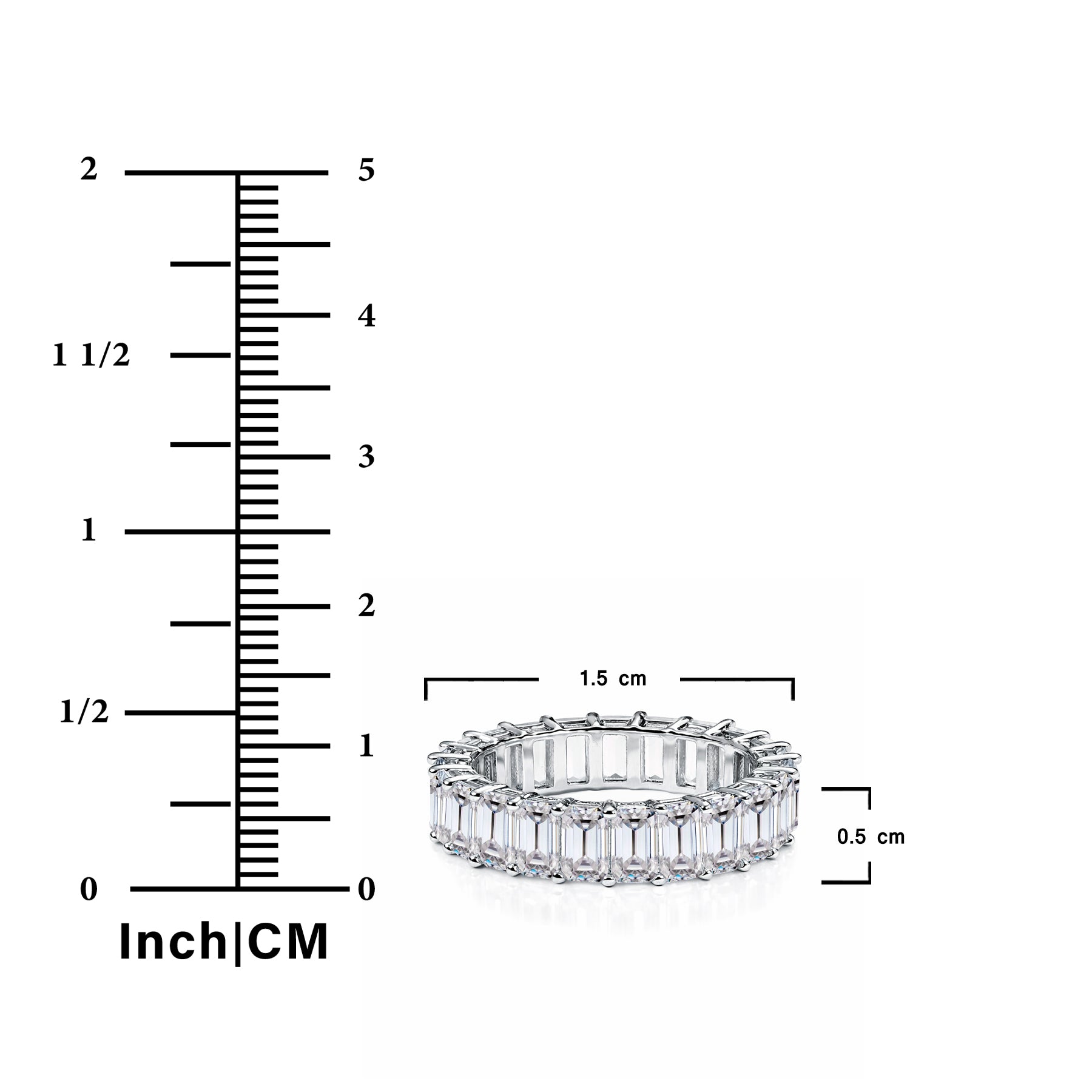 JeenMata 10 Carat Emerald Cut February Birthstone - Multicolor Eternity Wedding Band - Amethyst & Cubic Zirconia Rings in 18K White Gold Plating for Women