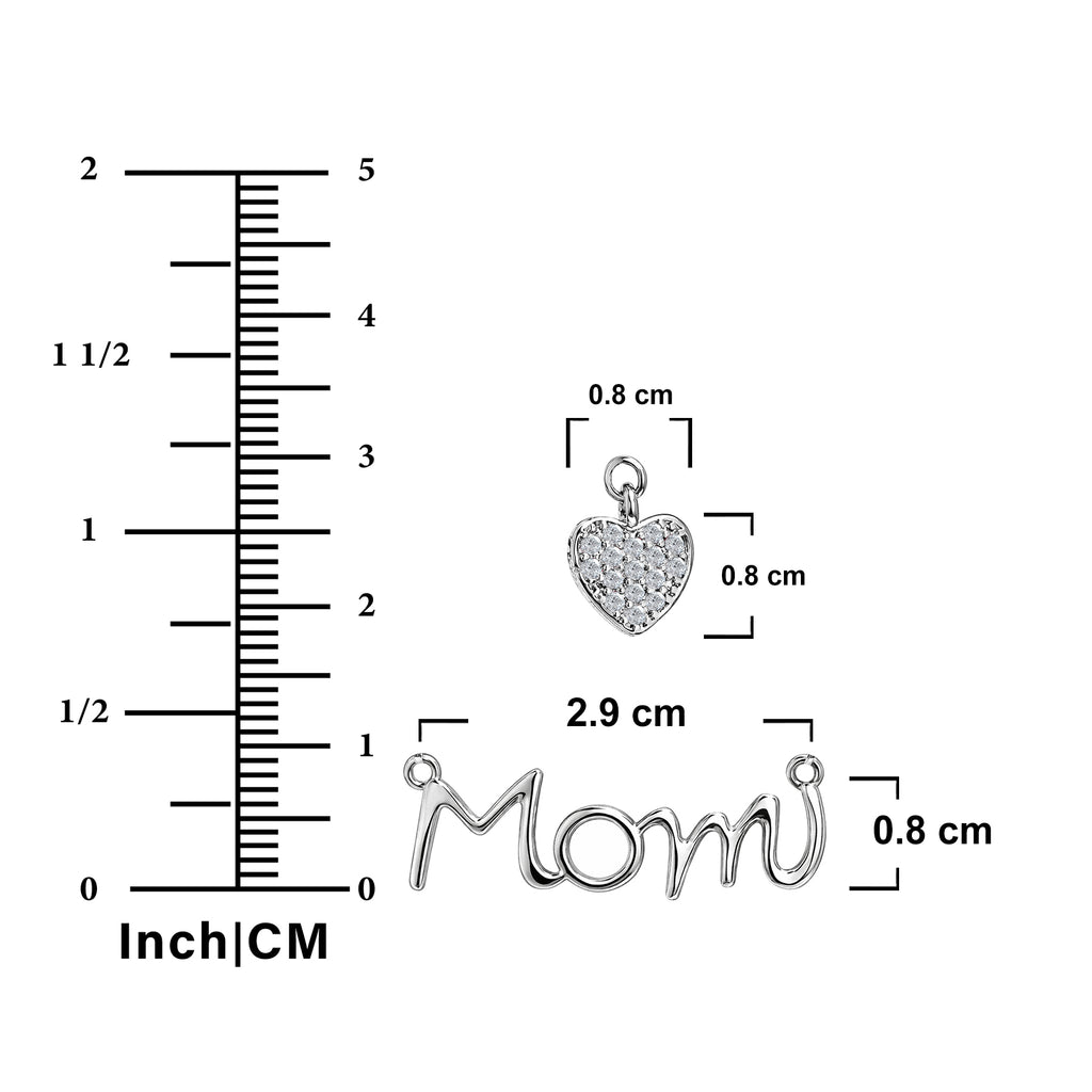 JeenMata Mom Pendant - Garnet January Birthstone Decorated Heart Charm Pendant Necklace in 18K White Gold Plating, Mother's Day, Gift for MOM