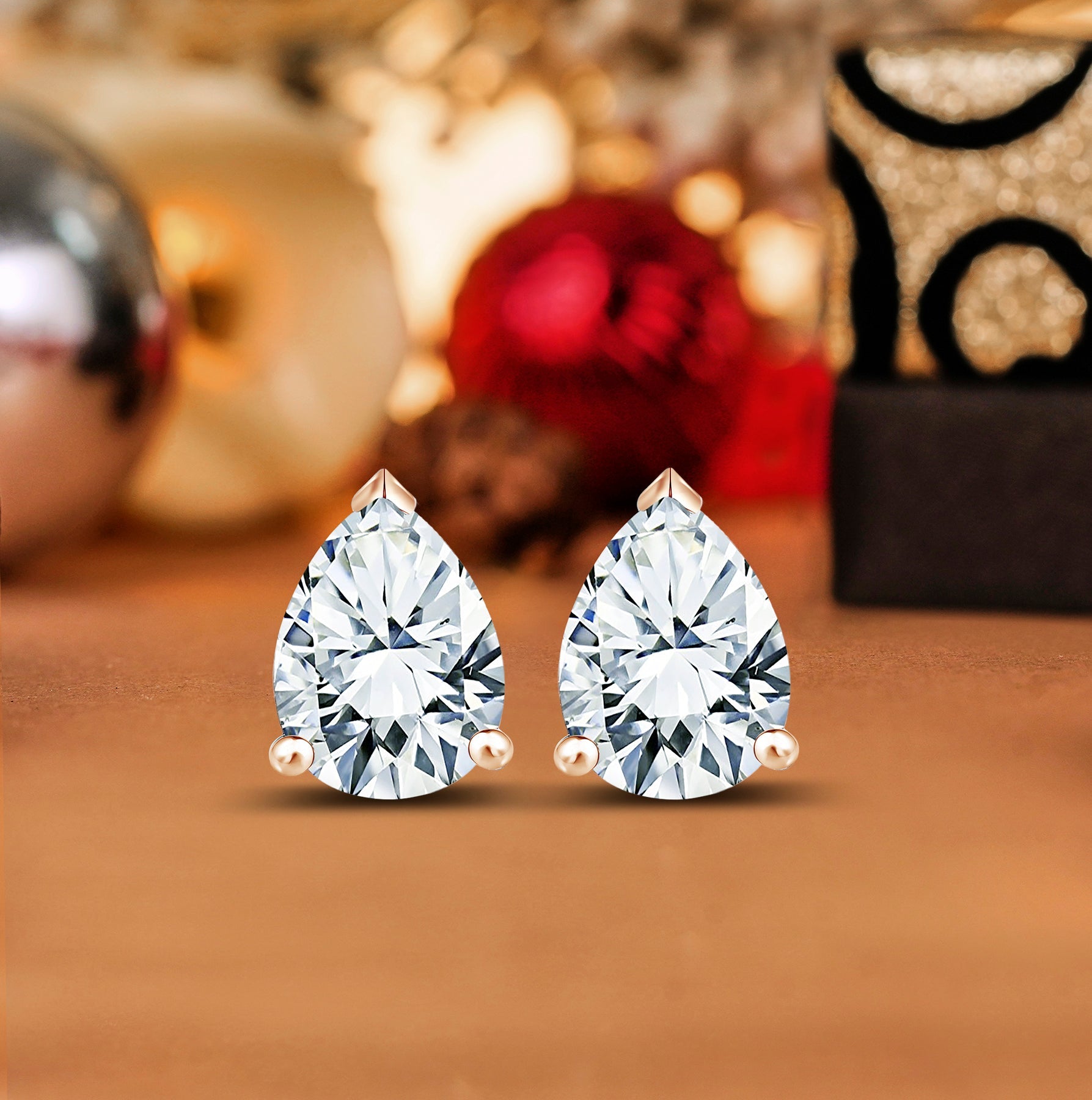 JeenMata 2 Carat Pear Cut Moissanite Minimalist Solitaire Stud Earrings