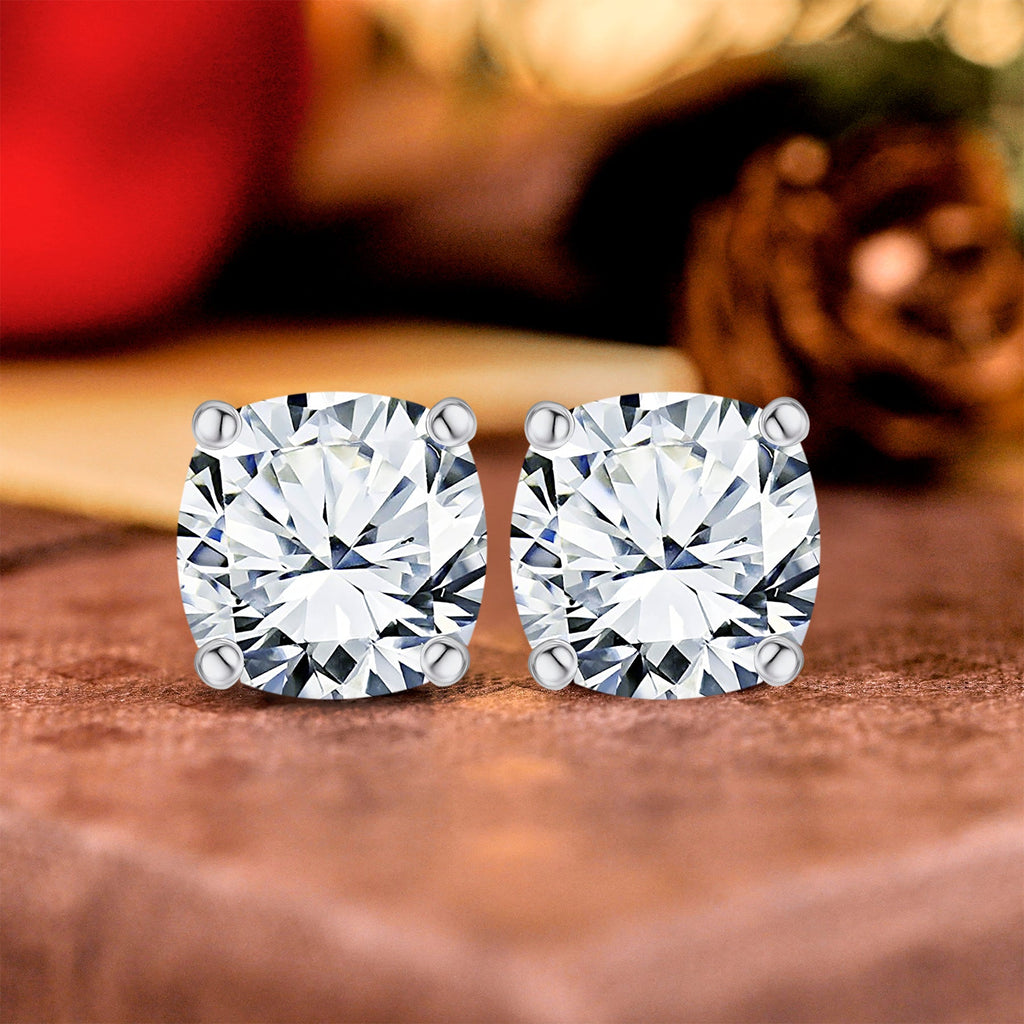 JeenMata 2 Carat Cushion Cut Moissanite 4 Prong Solitaire Stud Earrings in 18k Yellow Gold Plating for Women