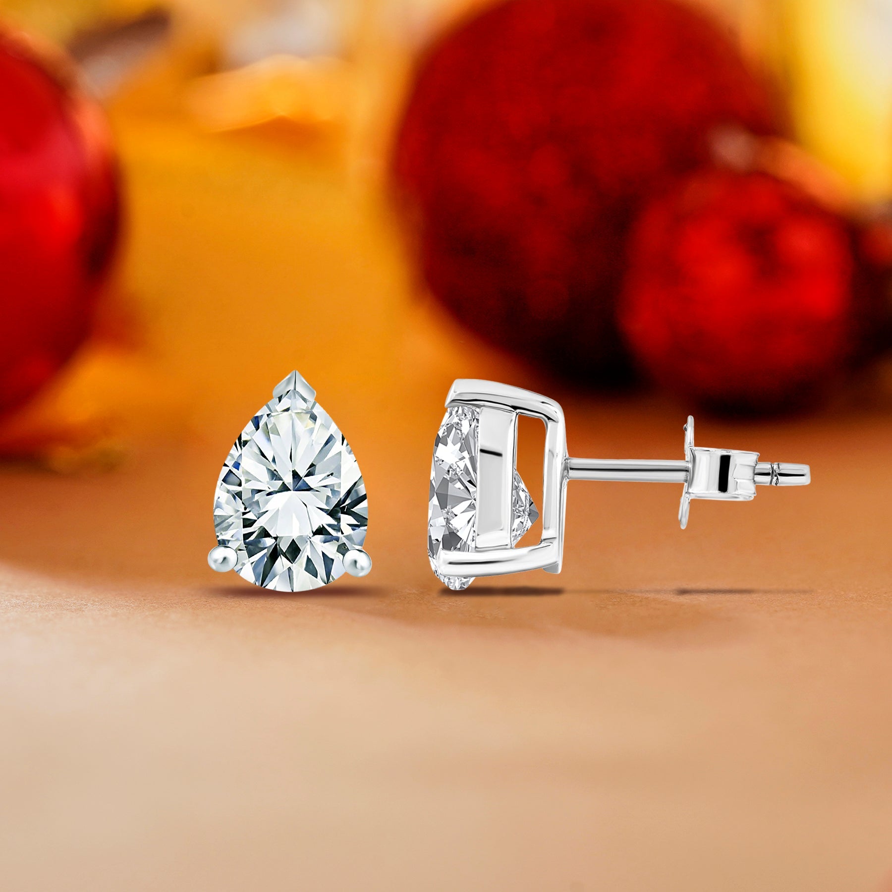 Certified - Minimalist - 0.5 Carat Teardrop Moissanite - Solitaire Stud Earrings - 18K White Gold Plating Over Silver