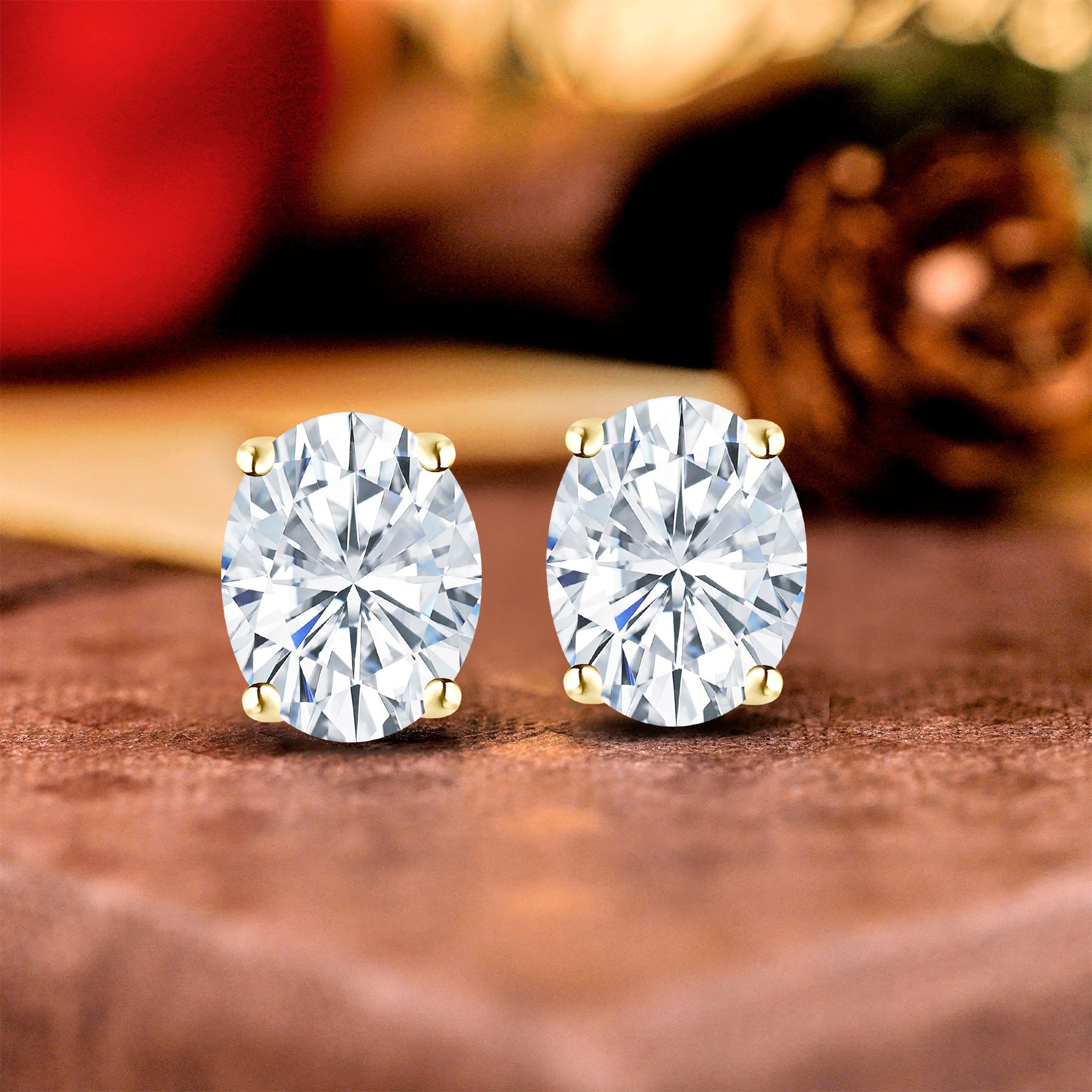 JeenMata 4 Prong 0.5 Carat Oval Cut Moissanite Solitaire Stud Earrings in 18k White Gold Plating for Women