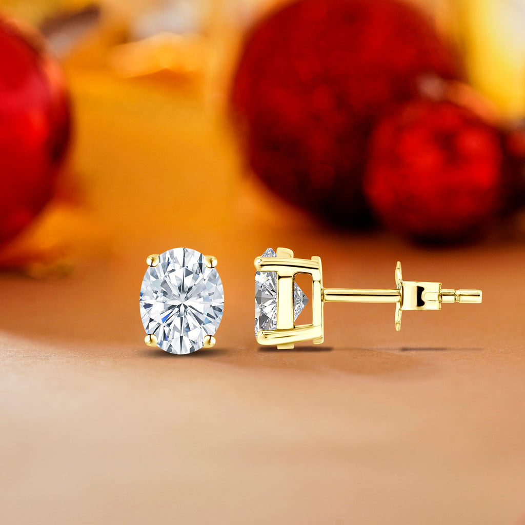 JeenMata 4 Prong 0.5 Carat Oval Cut Moissanite Solitaire Stud Earrings in 18k White Gold Plating for Women