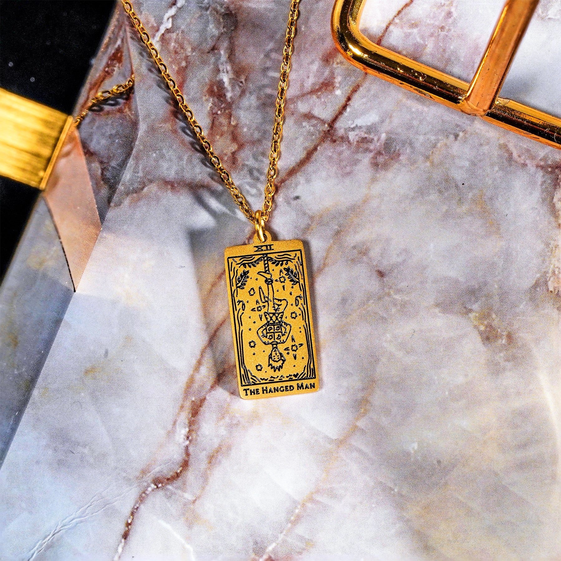 JeenMata Tarot Necklace - The Hanged Man - Customized Tarot Pendant Jewelry for Unisex in Yellow Gold Plated