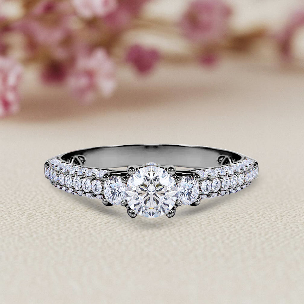 Certified 1 Ct Round Lab Diamond Classic Three Stones Engagement Ring