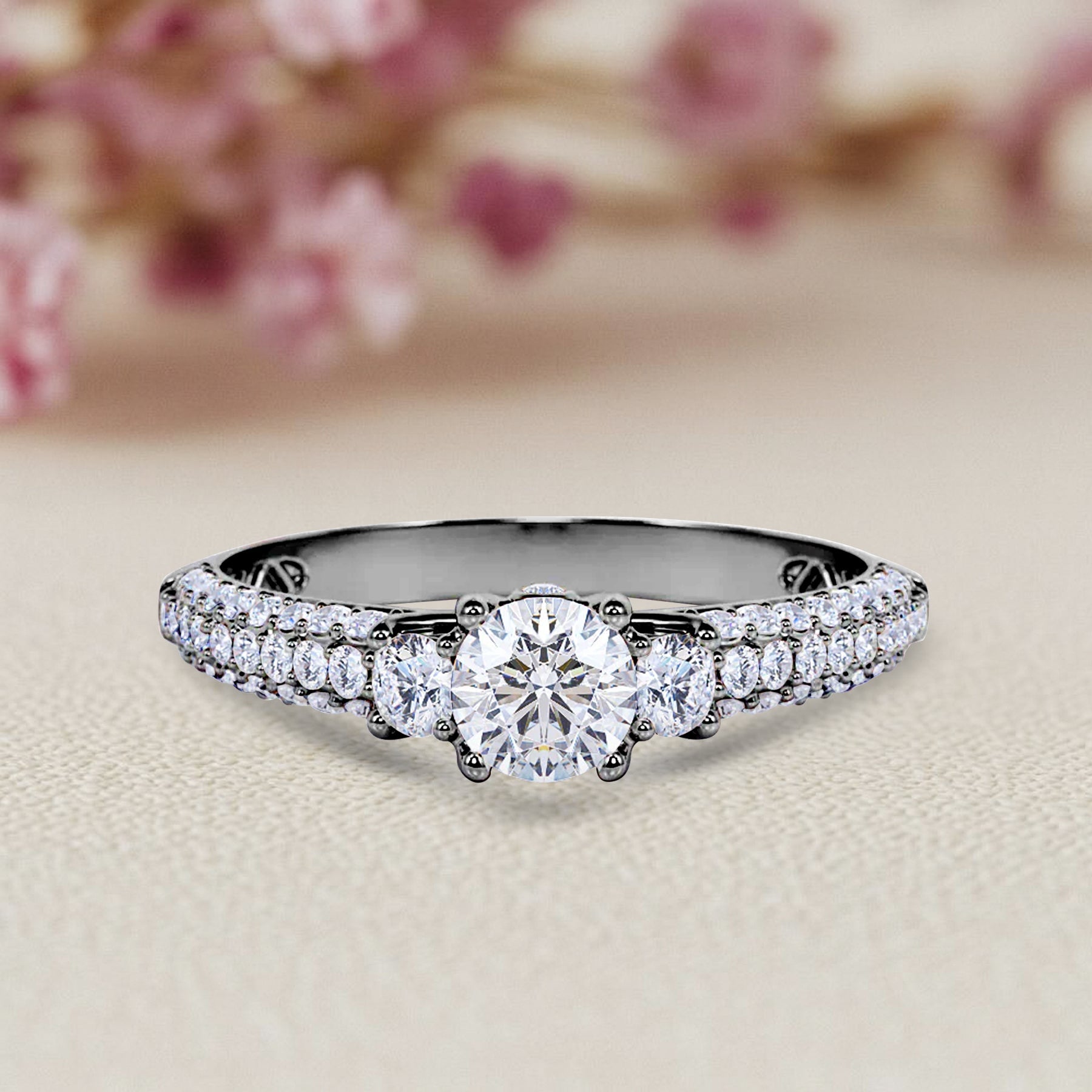 Certified 1 Ct Round Lab Diamond Classic Three Stones Engagement Ring