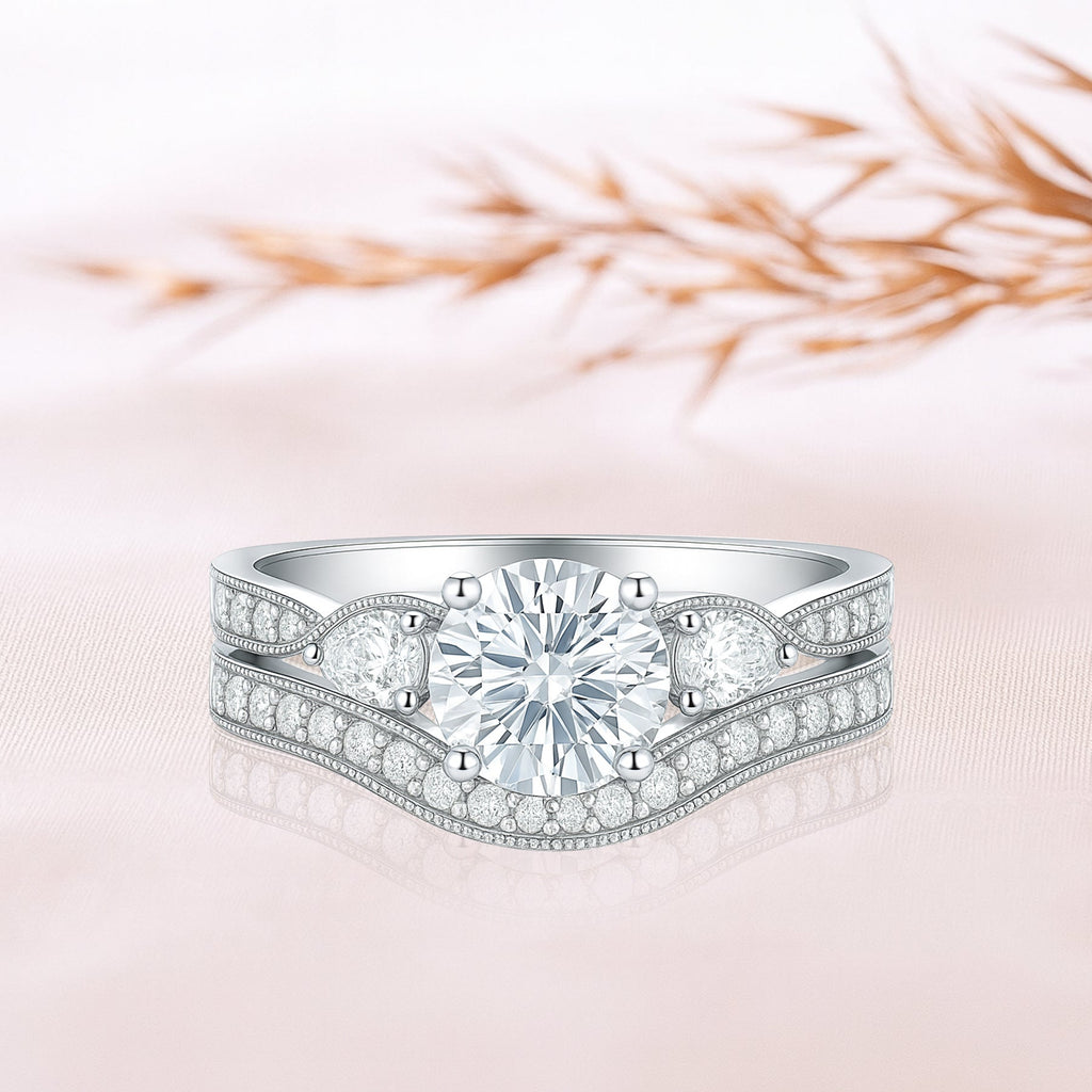 Certified 1.45 Ct Round Lab Diamond Pave Bridal Set