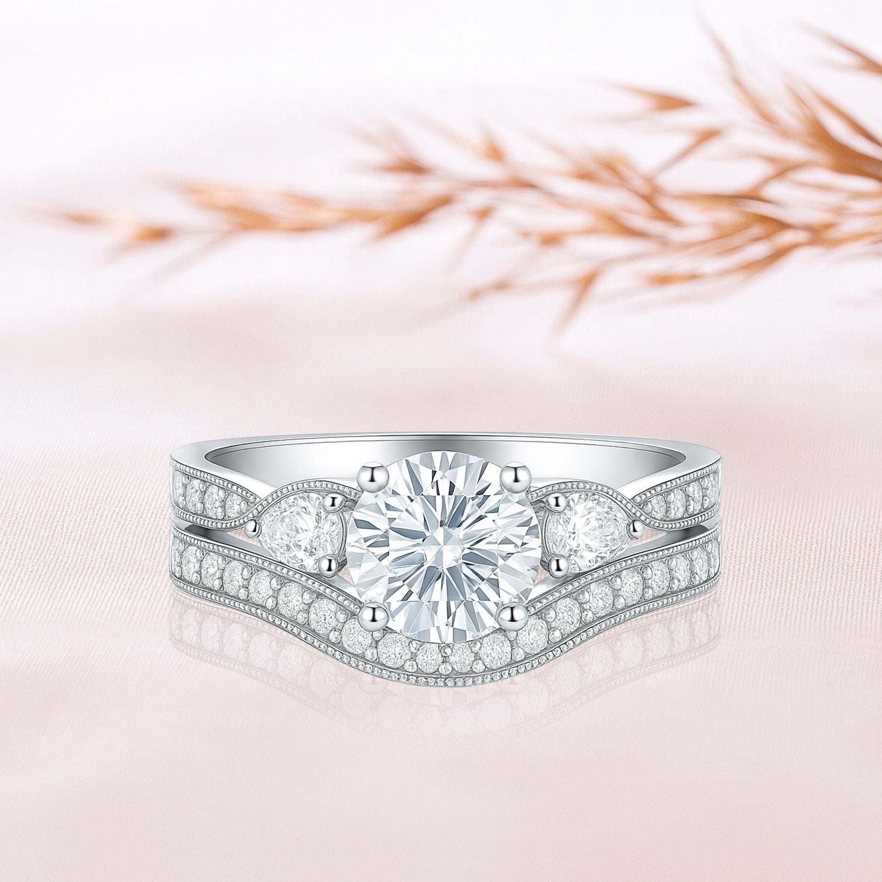 Certified 1.45 Ct Round Lab Diamond Pave Bridal Set