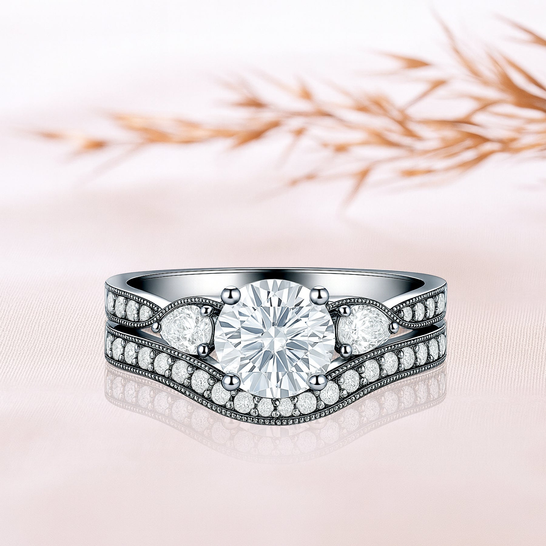 Certified 1.45 Ct Round Lab Diamond Pave Bridal Set