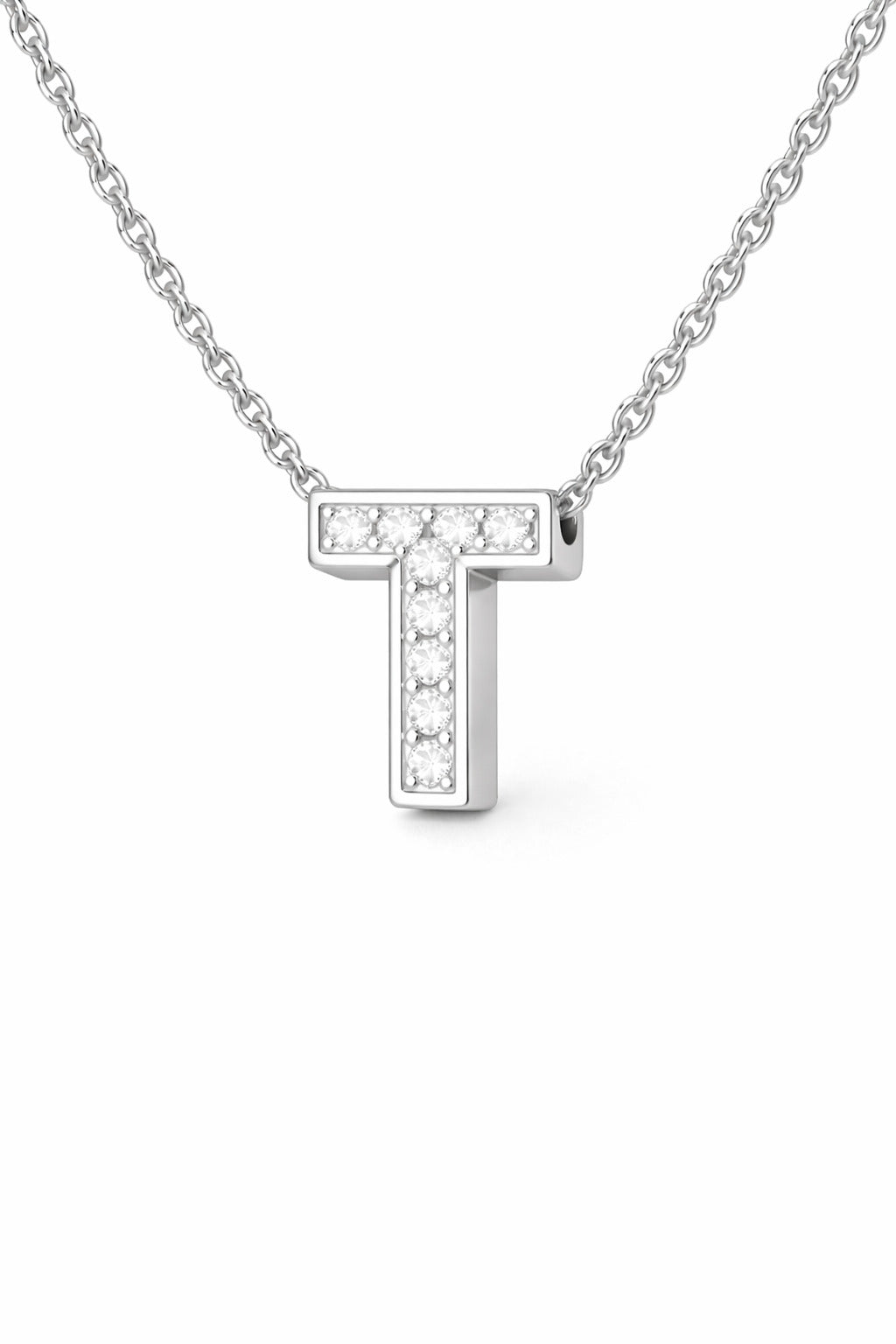 JeenMata Lab Grown Diamond Initial “T” Letter Necklace – Elegant Alphabet Pendant Gift – 18K White Gold Plating for Women