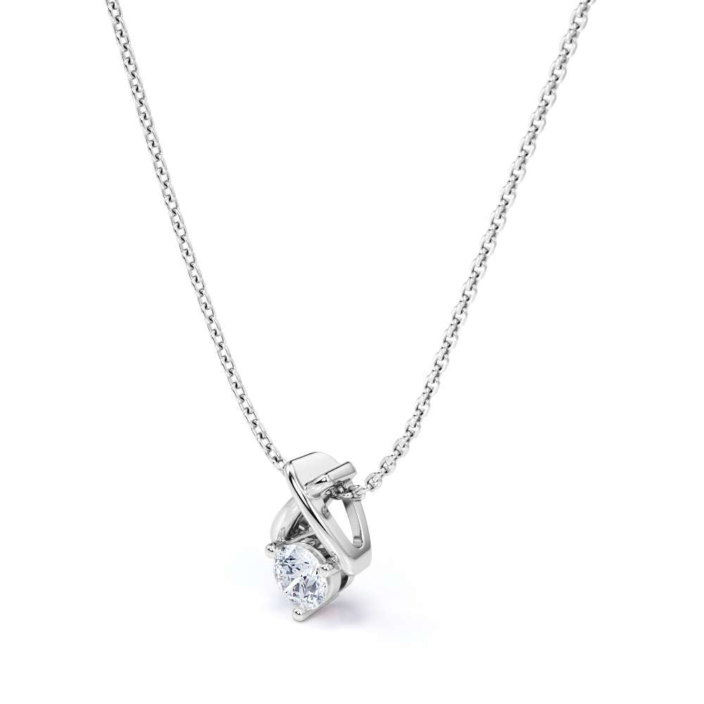 JeenMata X-Shaped Round Cut Certified Lab Diamond Pendant Necklace in 18K White Gold over Silver