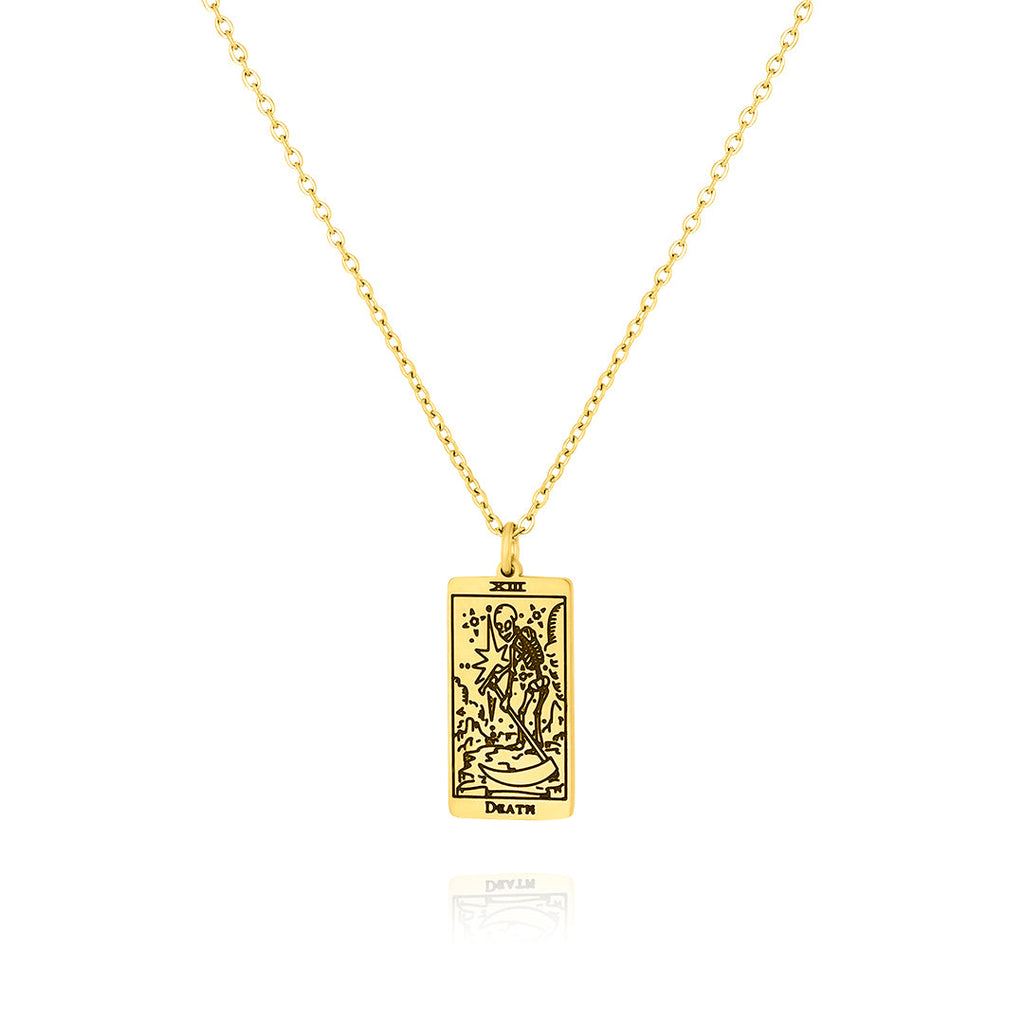 JeenMata Tarot Necklace - Death - Customized Tarot Pendant Jewelry for Unisex in Yellow Gold Plated