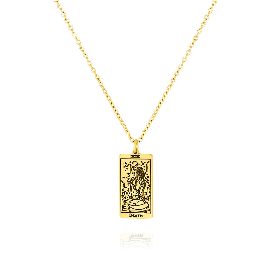 JeenMata Tarot Necklace - Death - Customized Tarot Pendant Jewelry for Unisex in Yellow Gold Plated