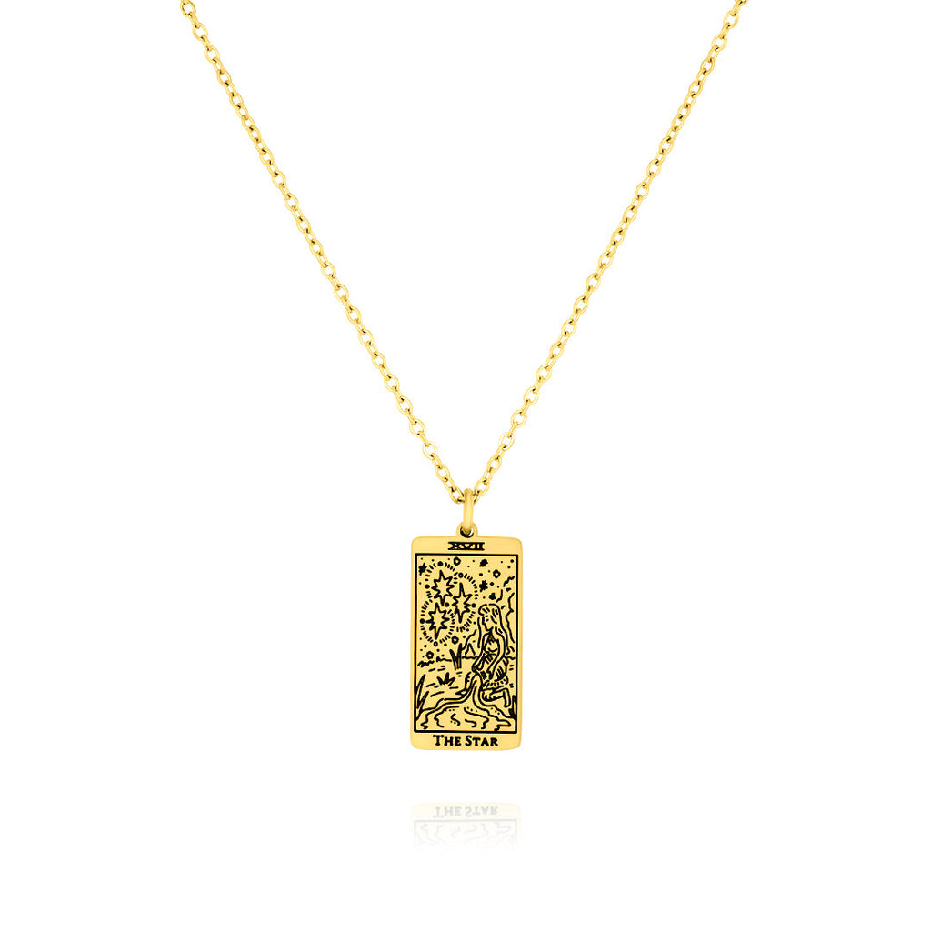 JeenMata Tarot Necklace - The Star - Customized Tarot Pendant Jewelry for Unisex in Yellow Gold Plated
