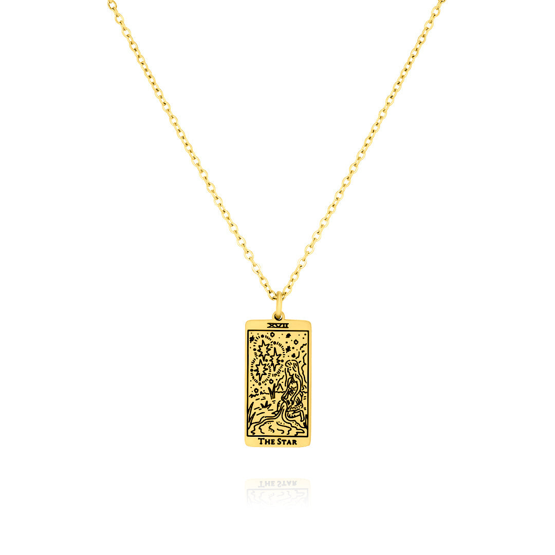 JeenMata Tarot Necklace - The Star - Customized Tarot Pendant Jewelry for Unisex in Yellow Gold Plated