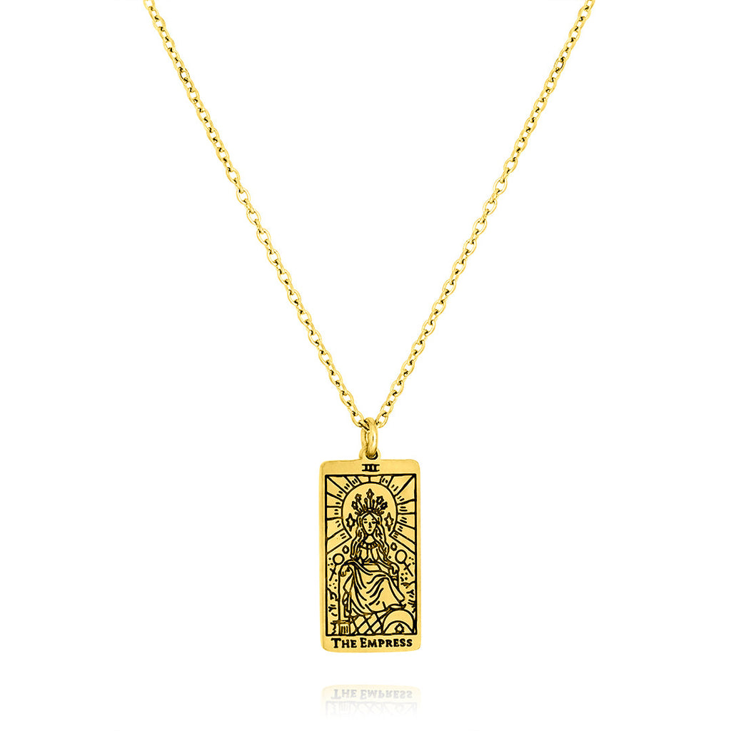 JeenMata Tarot Necklace - The Empress - Customized Tarot Pendant Jewelry for Unisex in Yellow Gold Plated