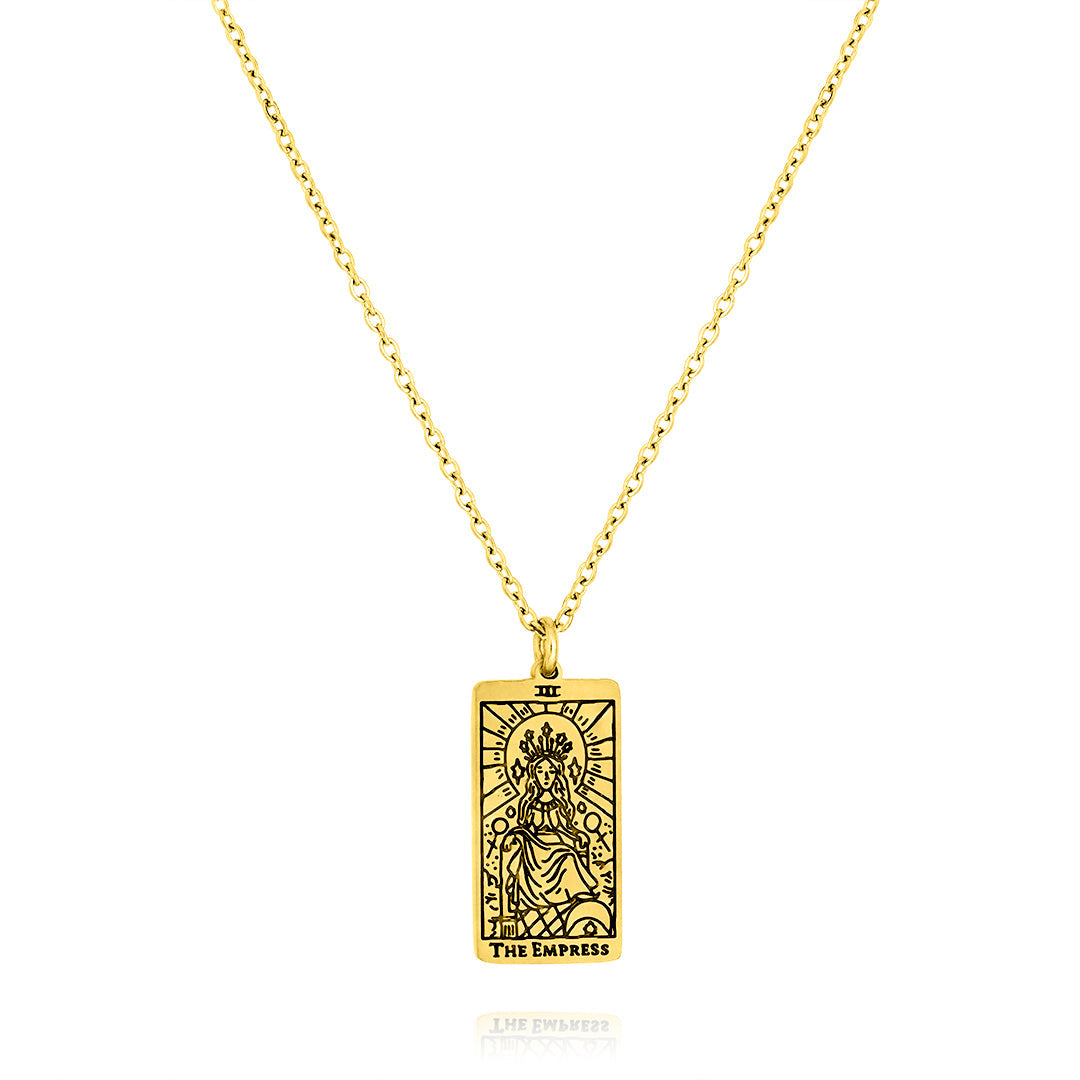 JeenMata Tarot Necklace - The Empress - Customized Tarot Pendant Jewelry for Unisex in Yellow Gold Plated