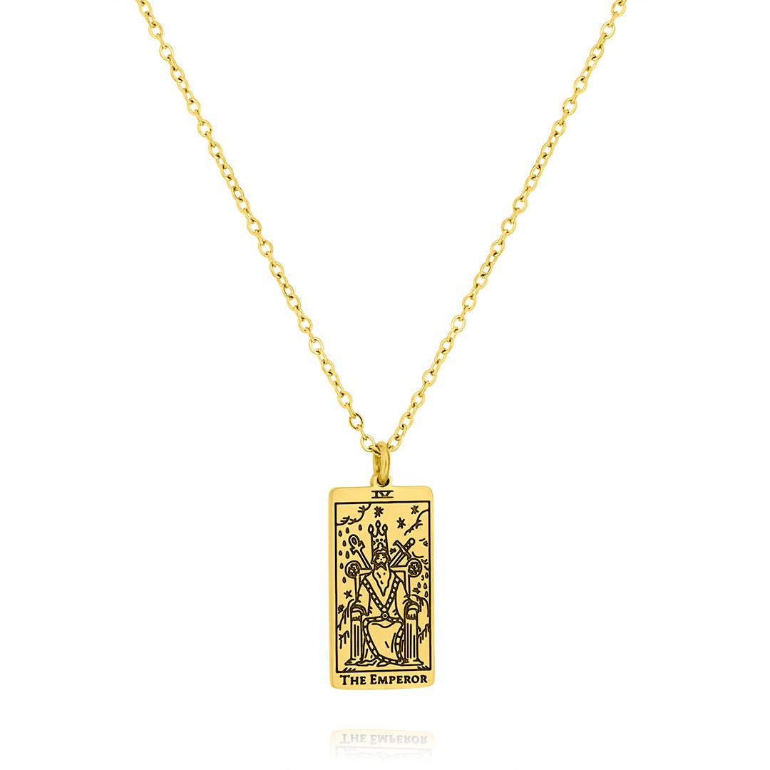 JeenMata Tarot Necklace - The Emperor - Customized Tarot Pendant Jewelry for Unisex in Yellow Gold Plated