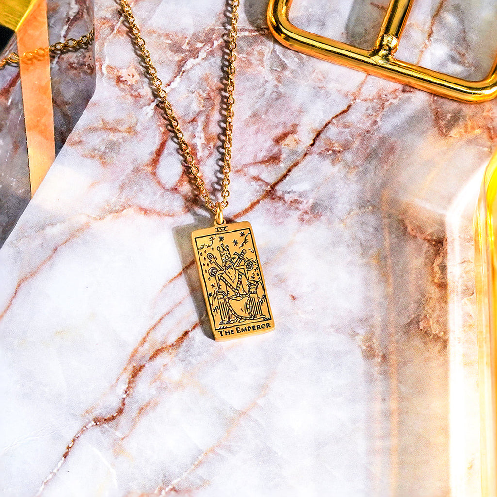 JeenMata Tarot Necklace - The Emperor - Customized Tarot Pendant Jewelry for Unisex in Yellow Gold Plated