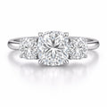 JeenMata 3 Carat Cushion Cut Three-Stone Moissanite Classic Engagement Ring in 18K White Gold Plating for Women