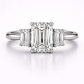 JeenMata 3.25 Carat Three Stone Emerald Cut Moissanite Engagement Ring - Elegant Statement Ring in 18K White Gold Plating for Women