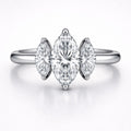 JeenMata 3 Carat Marquise Cut Three-Stone Moissanite Elegant Engagement Ring in 18K White Gold Plating for Women