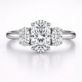JeenMata 3 Carat Three Stone Oval Cut Moissanite Engagement Ring, Elegant Elongated Ring in 18K White Gold Plating for Women