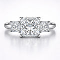 JeenMata 3.5 Carat Three Stone Princess Cut Moissanite Engagement Ring - Classic Statement Ring in 18K White Gold Plating for Women